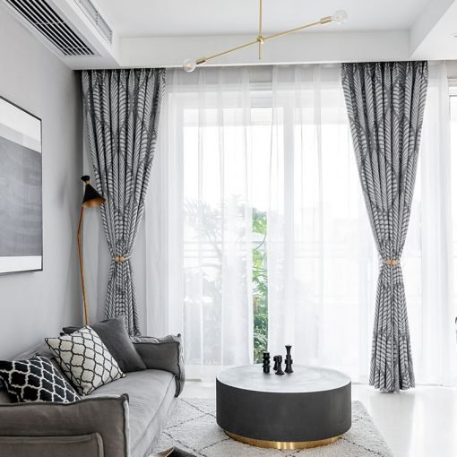 Modern Grey Geometric Blackout Curtains - Image 2