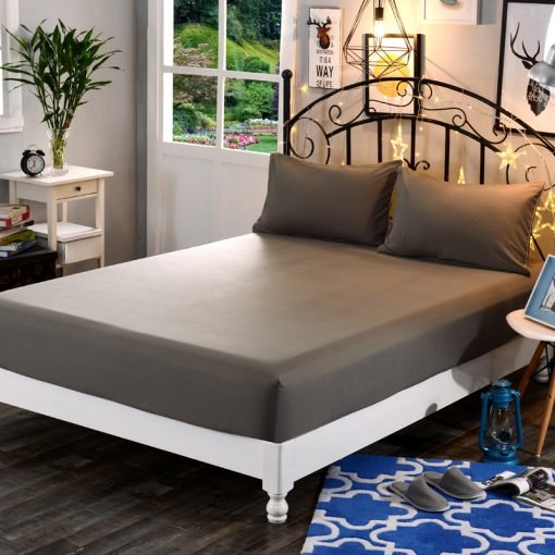 Solid Fitted Sheet Mattress Cover With Elastic Band