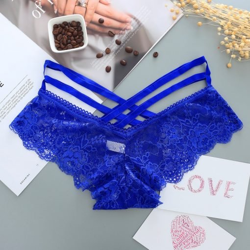 Women's Sexy Low-Rise Lace Panty with Cross Straps Thong - Image 4