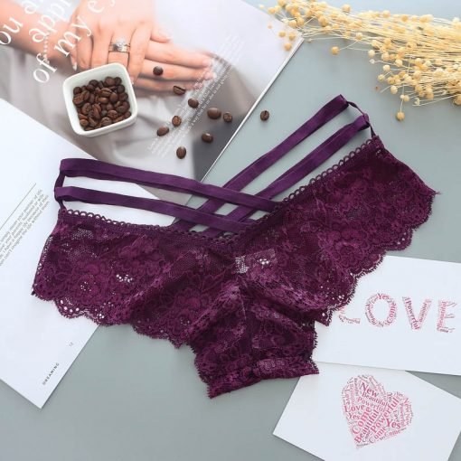 Women's Sexy Low-Rise Lace Panty with Cross Straps Thong - Image 3