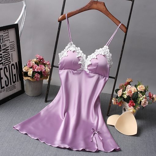 Women's Sexy Silk Nightdress with Padded Bra - Image 5
