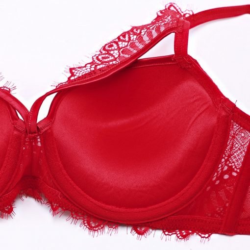 Women's Sexy Lace Bra Push Up Padded Cup G-String Garter 3pcs - Image 4