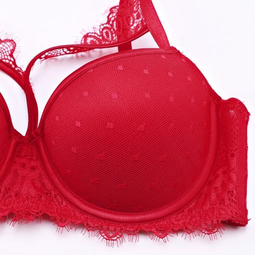 Women's Sexy Lace Bra Push Up Padded Cup G-String Garter 3pcs - Image 2