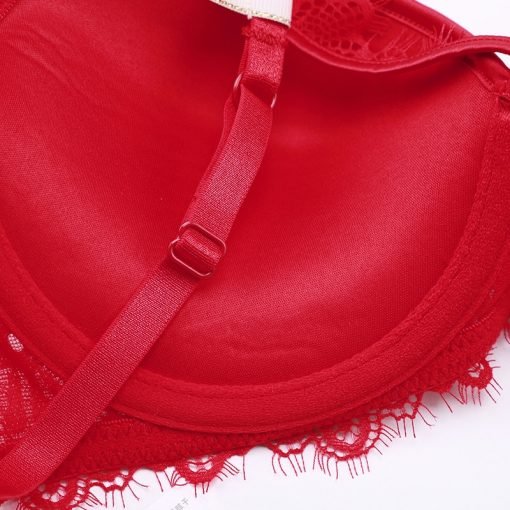 Women's Sexy Lace Bra Push Up Padded Cup G-String Garter 3pcs - Image 5
