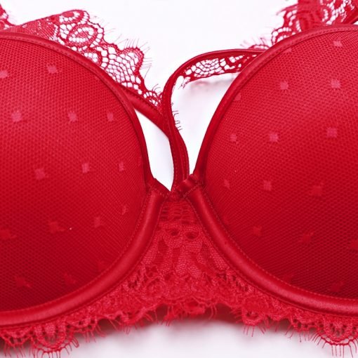 Women's Sexy Lace Bra Push Up Padded Cup G-String Garter 3pcs - Image 3