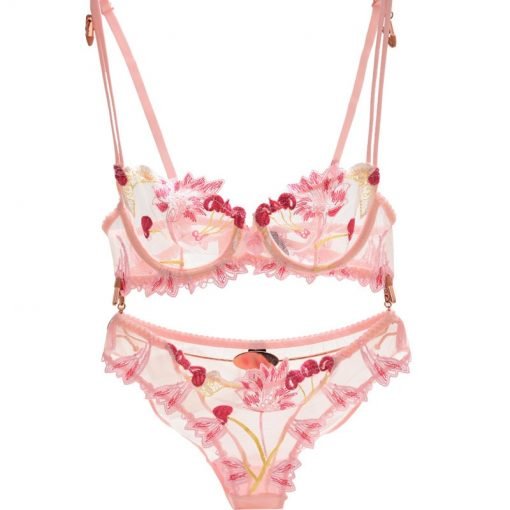 Women’s Sexy Plus Size D Cup Lace Transparent Bra Panty Set - Image 7