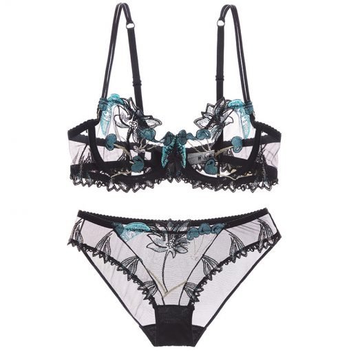 Women’s Sexy Plus Size D Cup Lace Transparent Bra Panty Set - Image 6