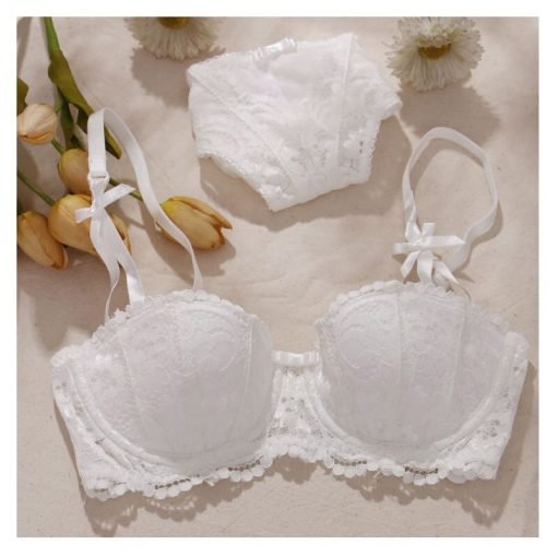 Women's Sexy Erotic Lace Decorated Bra Panty Garter 3 pc set - Image 2