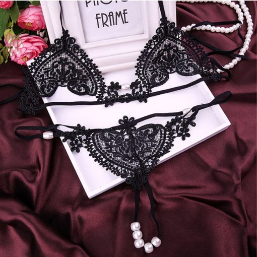 Women's Sexy Erotic Open Bra Pearl G-String Set - Image 2
