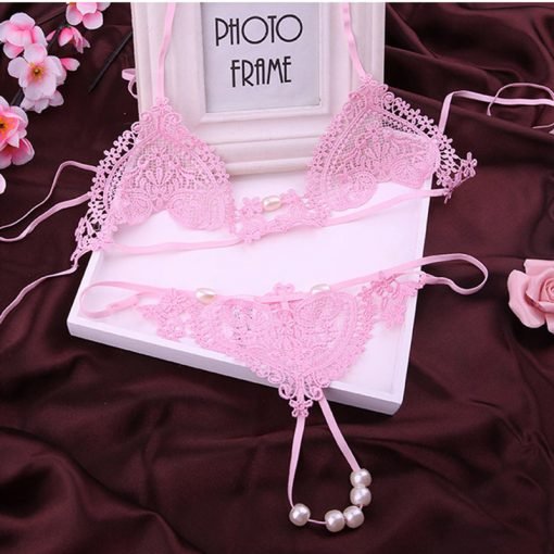 Women's Sexy Erotic Open Bra Pearl G-String Set - Image 3