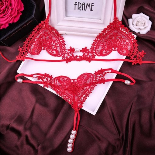 Women's Sexy Erotic Open Bra Pearl G-String Set