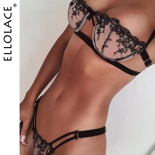 Women's Sexy Embroidery Transparent Lace Bra Party Set - Image 5