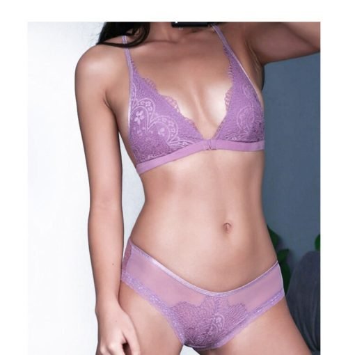 Women's Sexy Lace Wireless Triangle Padded Cup Small Bra Panty Set - Image 3