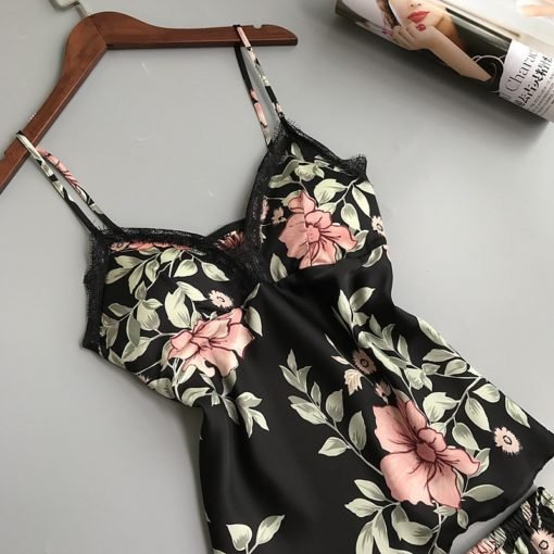 Women's Floral Printed Lace-Trim Pajama Set - Image 4