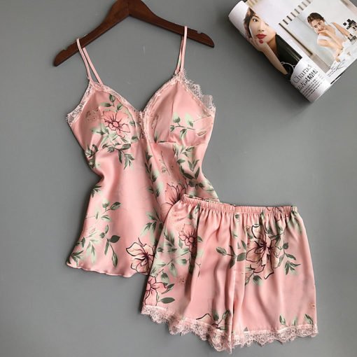 Women's Floral Printed Lace-Trim Pajama Set - Image 2