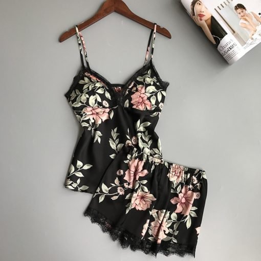 Women's Floral Printed Lace-Trim Pajama Set - Image 3