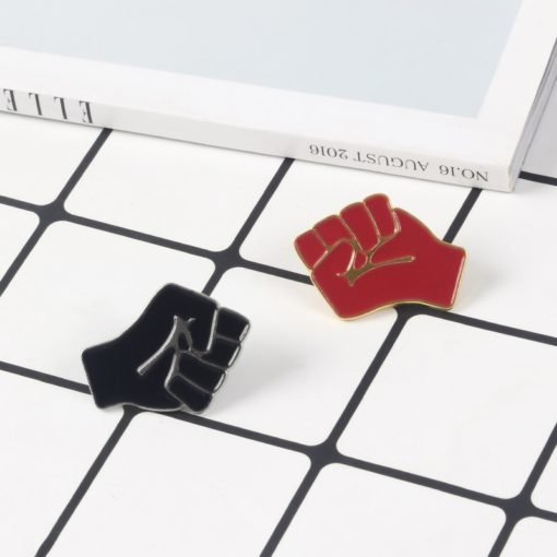 Raised Fist Shaped Red / Black Enamel Metal Brooch - Image 3