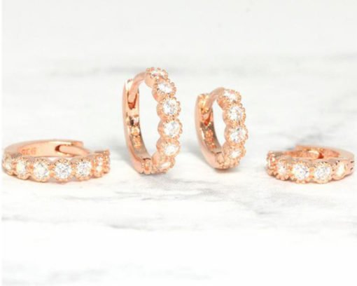 Women's Mini Crystal Patterned Hoop Earrings - Image 2