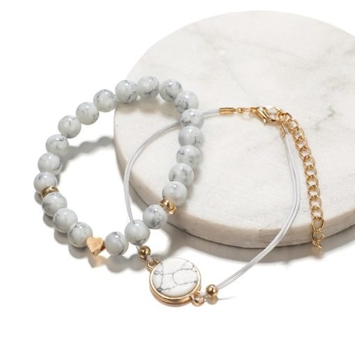 Women's Boho Marble Patterned Beaded Bracelet - Image 6
