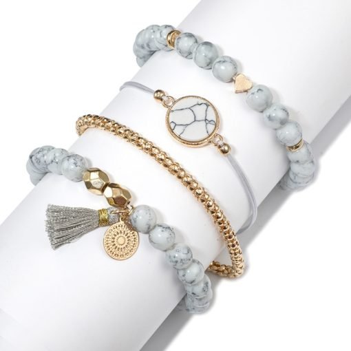 Women's Boho Marble Patterned Beaded Bracelet - Image 3