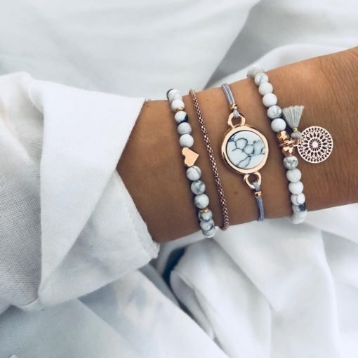 Women's Boho Marble Patterned Beaded Bracelet