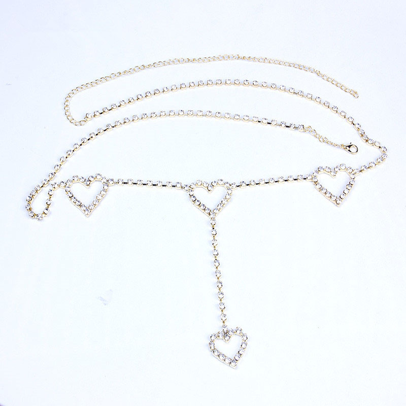 Rhinestone Patterned Waist Chain with Hearts