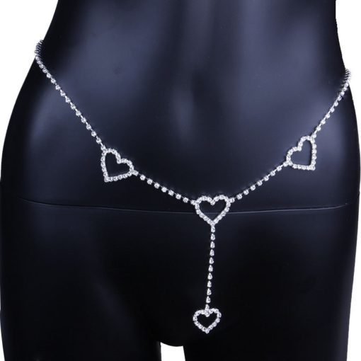 Rhinestone Patterned Waist Chain with Hearts