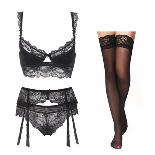 Sexy Breathable Transparent Lace Women's 4 Pc Set - Image 6