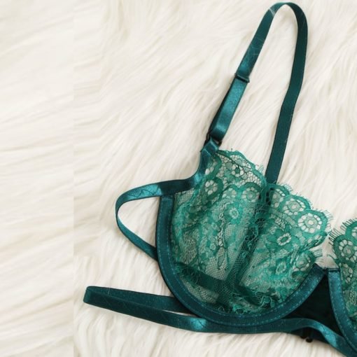 Women's Lace Bra & Panty Set in Green - Image 4