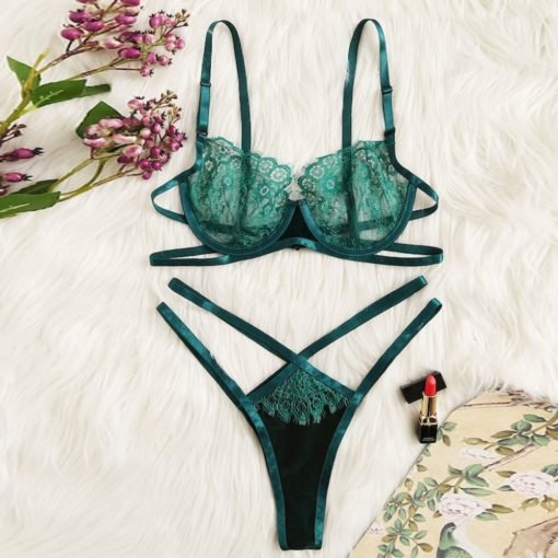Women's Lace Bra & Panty Set in Green