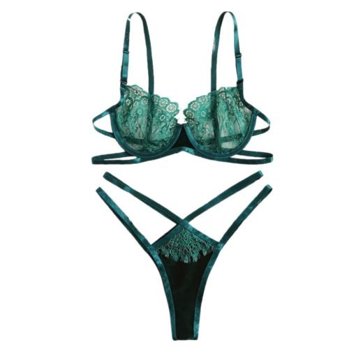 Women's Lace Bra & Panty Set in Green - Image 6