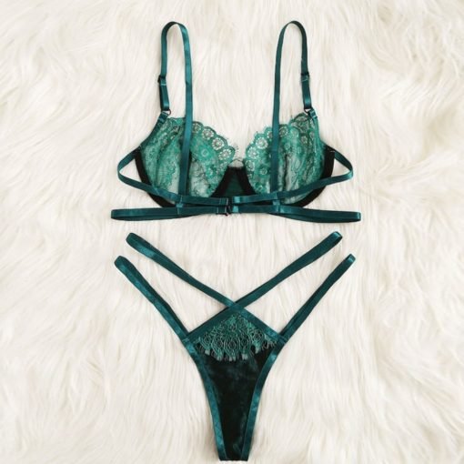 Women's Lace Bra & Panty Set in Green - Image 2