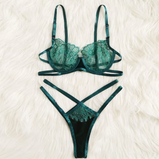 Women's Lace Bra & Panty Set in Green - Image 3
