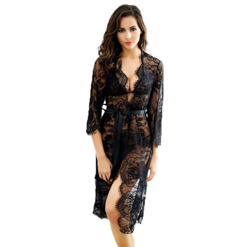 Sexy Lace Long Sleeve Women's Robe Bra & Panty - Image 6